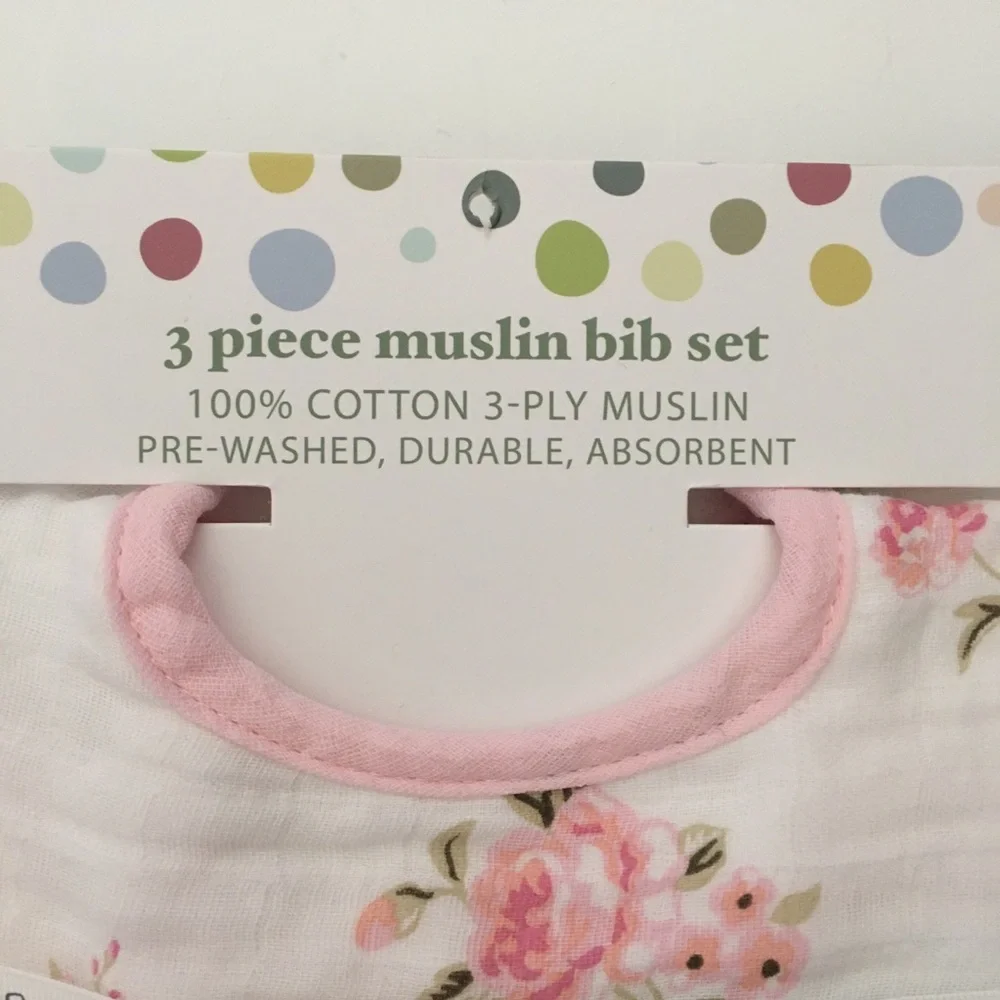 NEW Cotton Muslin Bib Set of 3 Floral Pink Print | Little Me